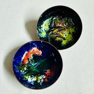Enamel Copper 2.25” Made in Chille Mini Trinket Dish Bowls Lot of Two